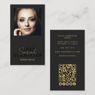 Makeup Artist Beauty Salon QR Code Photo Black Business Card