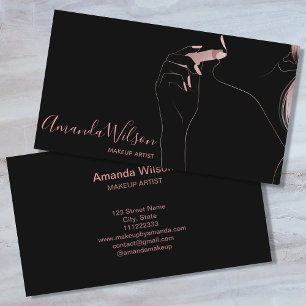 Makeup Artist Beauty Salon Rose Gold Glitter Black Business Card