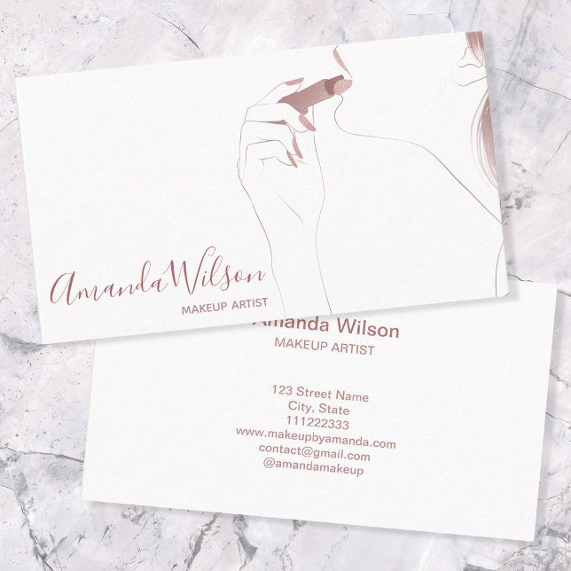 Makeup Artist Beauty Salon Rose Gold Glitter Chic Business Card (Creator Uploaded)