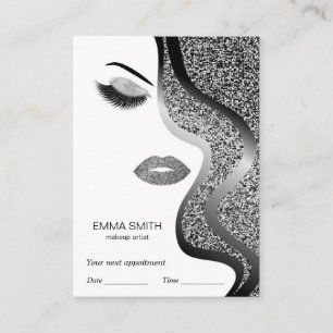 Makeup Artist Beauty Salon Silver Glitter Appointment Card