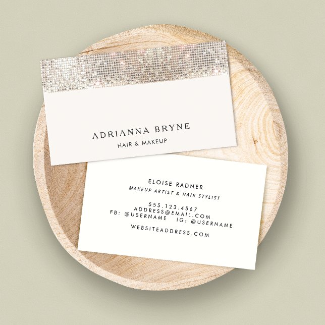 Makeup Artist Beauty Salon Silver Sequin Business Card (Creator Uploaded)