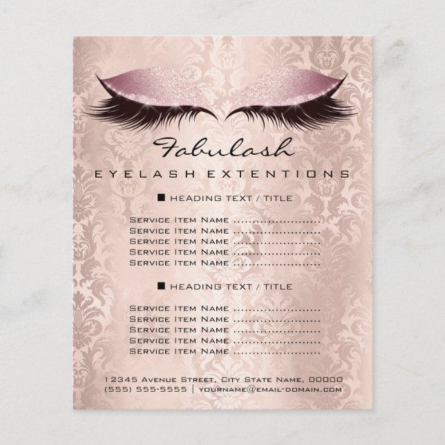 Makeup Artist Beauty Wellness Flyer Pink Damask (Front)