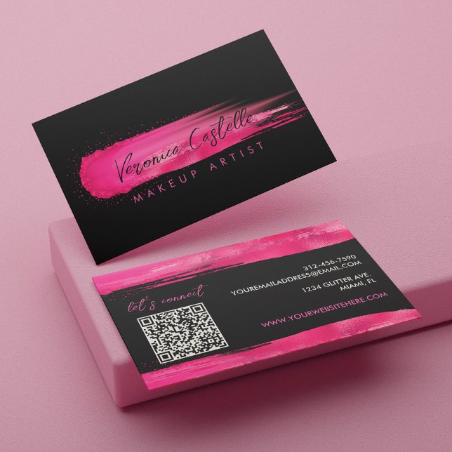 Makeup Artist Black and Hot Pink Swatch Business Card (Creator Uploaded)