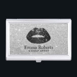 Makeup Artist Black Glitter Lips Modern Silver Business Card Holder<br><div class="desc">Makeup Artist Black Glitter Lips Modern Silver Beauty Salon Business Card Holder.</div>