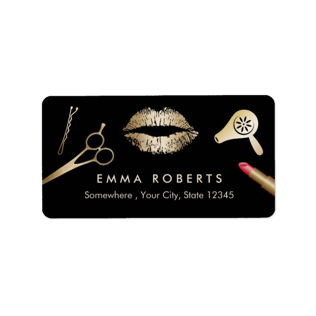 Makeup Artist Black & Gold Beauty Salon Salon Label (Front)