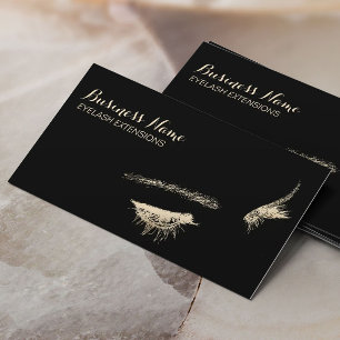 Makeup Artist Black & Gold Eyelash Extensions Business Card