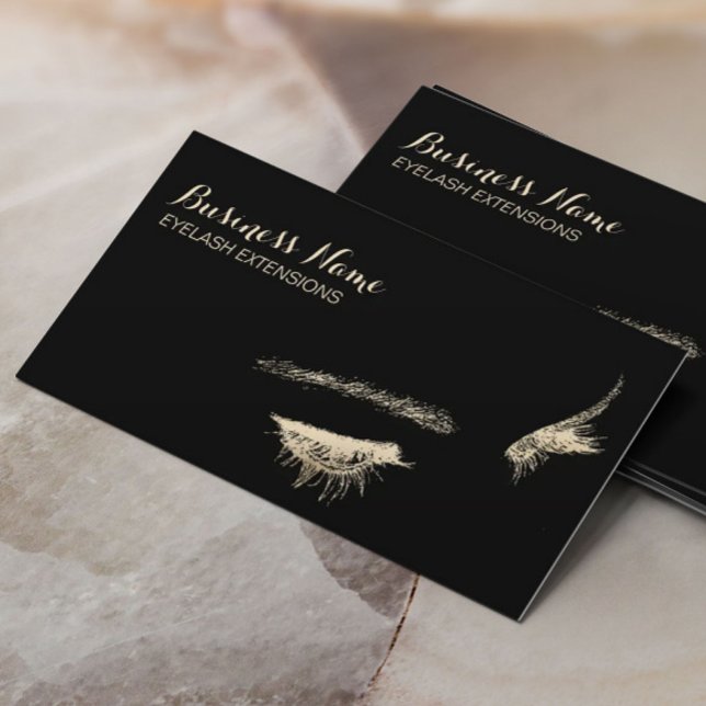 Makeup Artist Black & Gold Eyelash Extensions Business Card (Creator Uploaded)