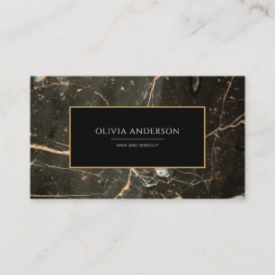 Makeup Artist Black Gold Glitter Marble Agate Business Card