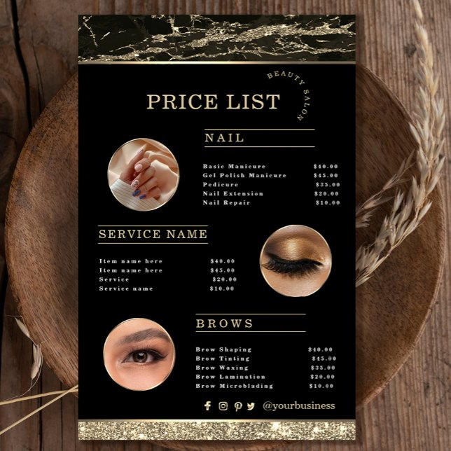 Makeup Artist Black Gold Marble flyer (Makeup Artist Black Gold Marble flyer #zazzlefinds #makeupflyer #addphoto #pricelist #threephoto)