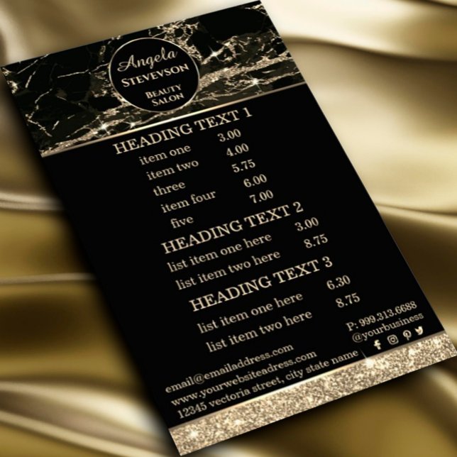Makeup Artist Black Gold Marble flyer (#zazzlemade #goldpricelist #luxurypricelist)