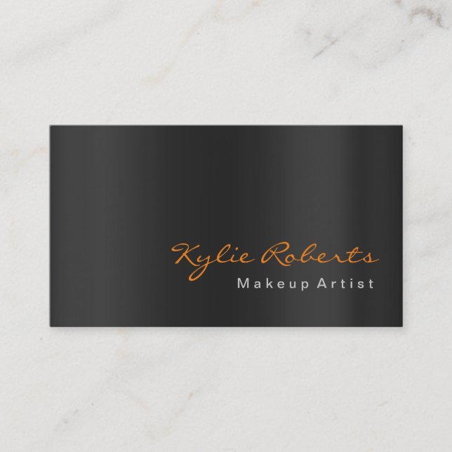 Makeup Artist Black Grey Orange Calligraphy Business Card (Front)