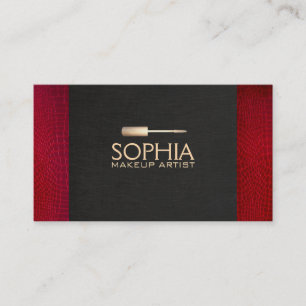 Makeup Artist Black Linen and Red Alligator Skin Business Card