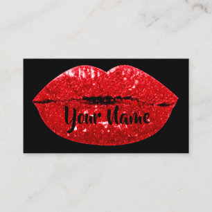 Makeup Artist Black Red Kiss Lips VIP Glitter Business Card