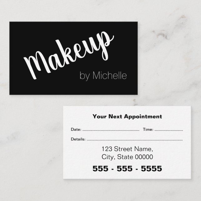 Makeup Artist Black White Appointment Card (Front/Back)