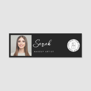 Makeup Artist Black White Logo Photo Employee Name Tag