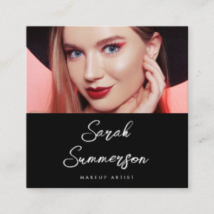 Makeup Artist Black White Photo Elegant Square Business Card
