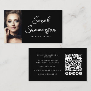 Makeup Artist Black White Social Media QR Photo Business Card