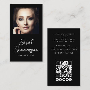 Makeup Artist Black White Social Media QR Photo Business Card
