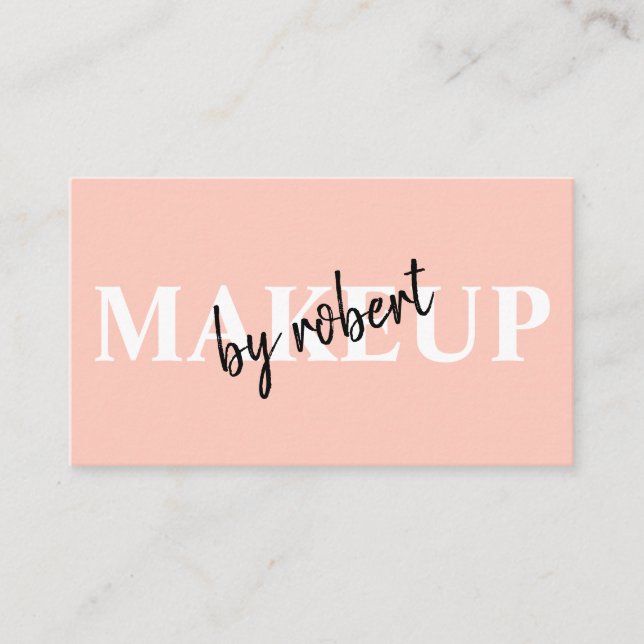 Makeup artist blush pink bold signature script business card (Front)