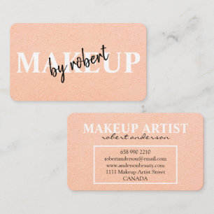 Makeup artist blush pink bold signature script business card