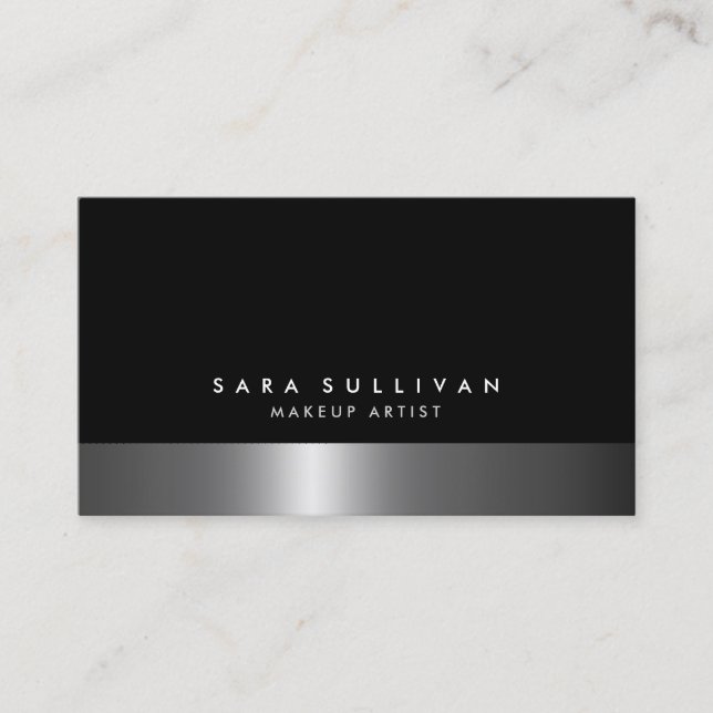 Makeup Artist Bold Dark Chrome Business Card (Front)