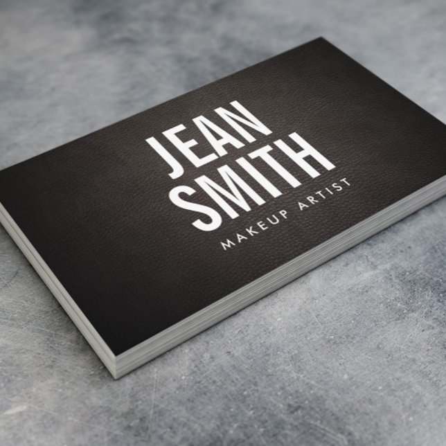Makeup Artist Bold Typography Dark Leather Business Card (Creator Uploaded)