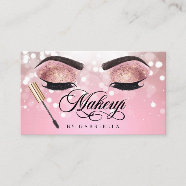 Makeup Artist Brow Eyelash Pink Glitter Business Card (Front)