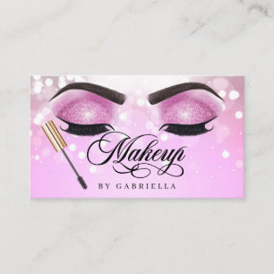 Makeup Artist Brow Eyelash Pink Glitter Business Card