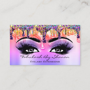 Makeup Artist Brow Eyelash Purple Drip Holographic Business Card