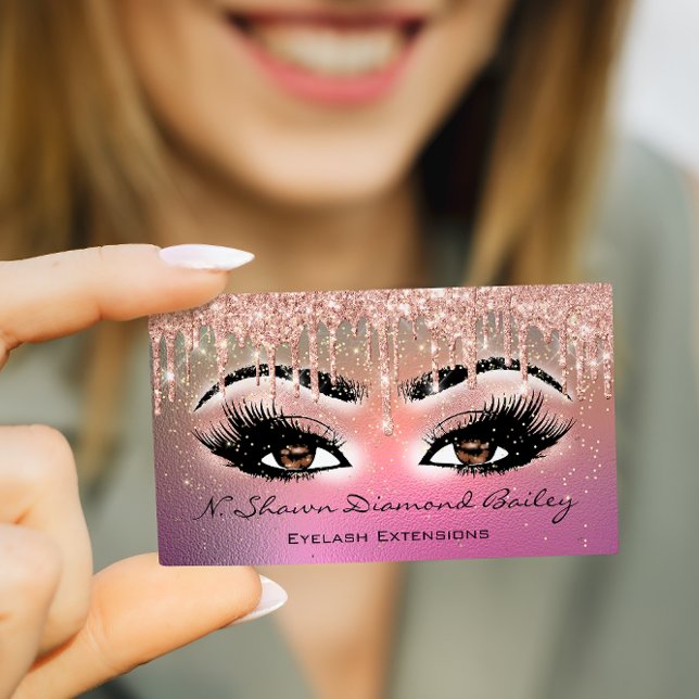 Makeup Artist Brown Eyelash Rose Gold ombre drips Business Card (Creator Uploaded)