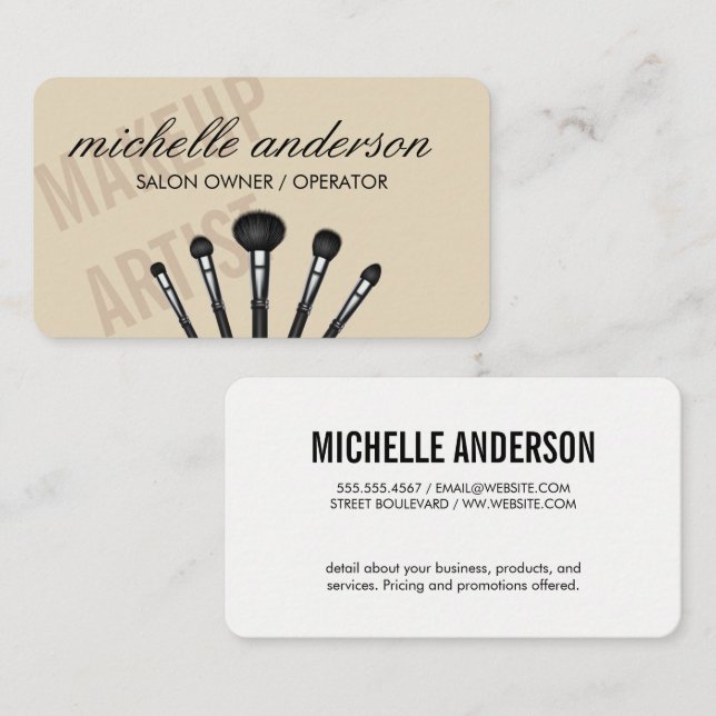 Makeup Artist Brushes | Overlapping Text Business Card (Front/Back)