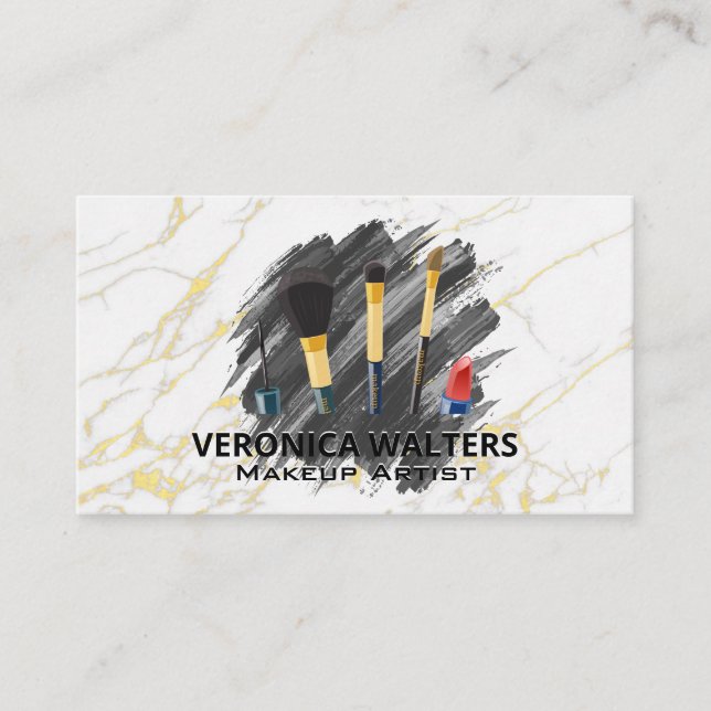 Makeup Artist Brushes | Stylish Gold Marble Loyalty Card (Front)