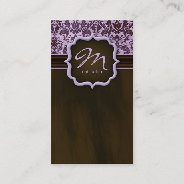 Makeup Artist Business Card Damask Purple Brown (Front)