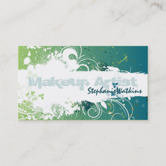 Makeup Artist Business Card Grunge Splatter Green