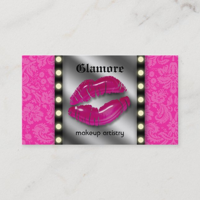 Makeup Artist Business Card LIghts Lips Mirror (Front)