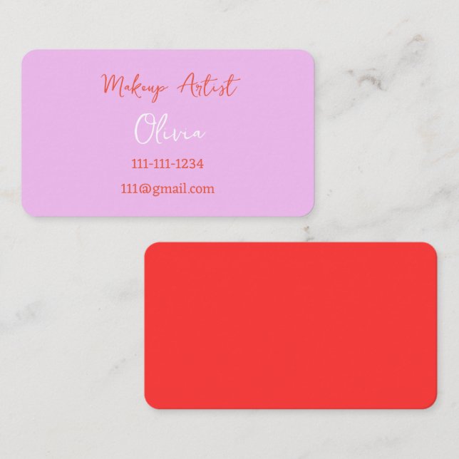 MAKEUP ARTIST BUSINESS CARD PINK AND RED (Front/Back)