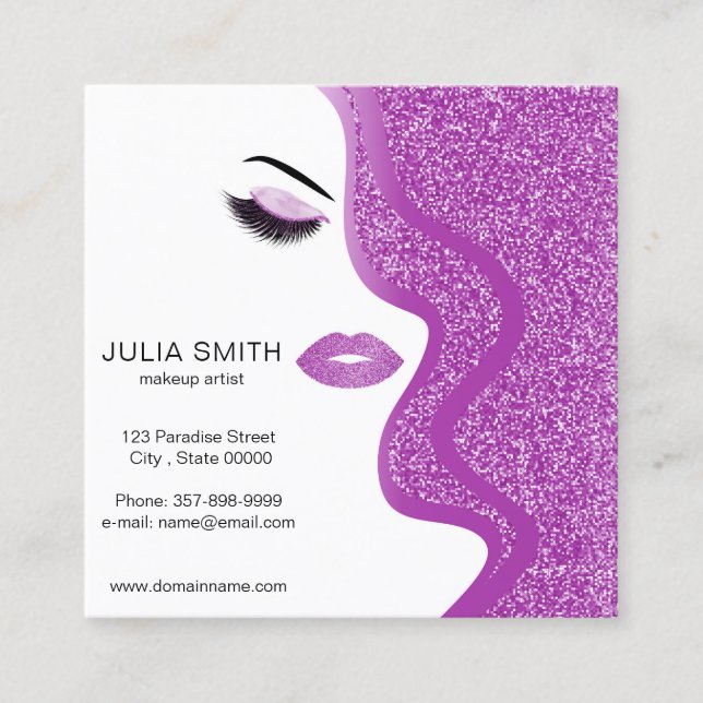Makeup artist business card with glitter effect (Front)