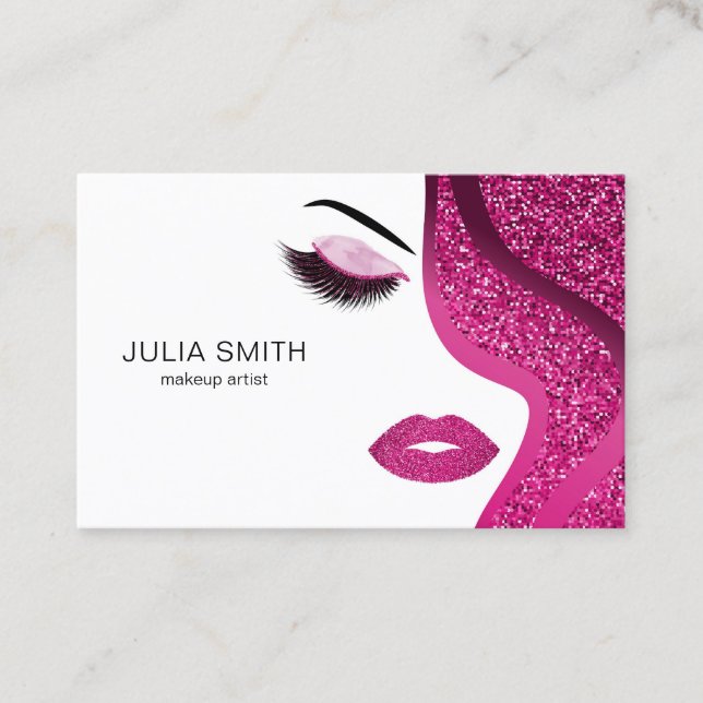Makeup artist business card with glitter effect (Front)