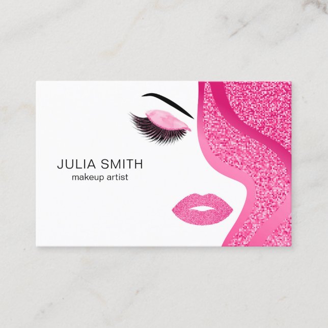 Makeup artist business card with glitter effect (Front)