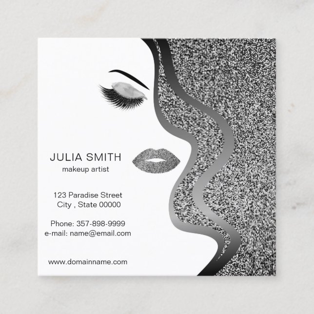 Makeup artist business card with glitter effect (Front)
