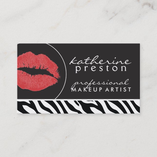 Makeup Artist Business Card with Red Lips (Front)