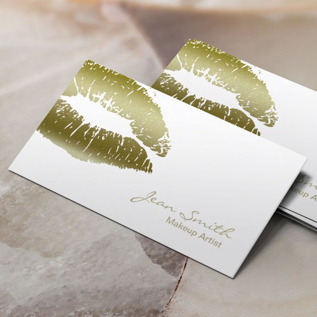 Makeup Artist Chic Gold Kiss Elegant Business Card (Creator Uploaded)