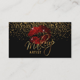 Makeup Artist Cinnamon Red Lips on Black Business Card