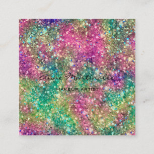 Makeup Artist Colourful Glitter Glam Square Business Card