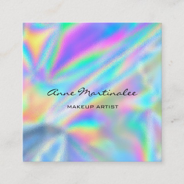 Makeup Artist Colourful Holographic Square Business Card (Front)
