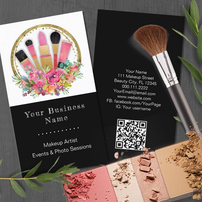 Makeup Artist Cosmetologist Beautician QR Code Business Card (Creator Uploaded)