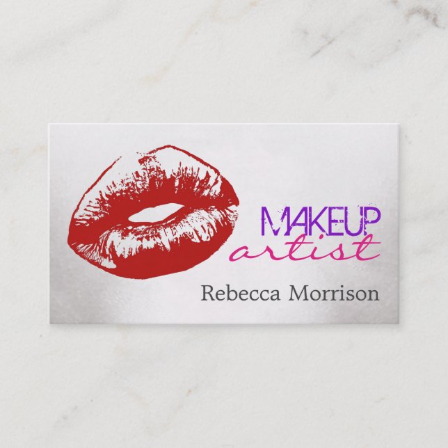 Makeup Artist Cosmetologist Red Lips Business Card (Front)
