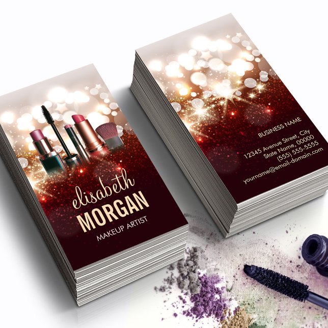 Makeup Artist Cosmetologist Shiny Glitter Sparkle Business Card (Creator Uploaded)