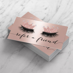 Makeup Artist Crown Lashes Rose Gold Referral Card