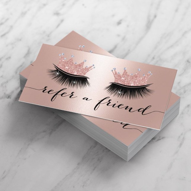 Makeup Artist Crown Lashes Rose Gold Referral Card (Creator Uploaded)